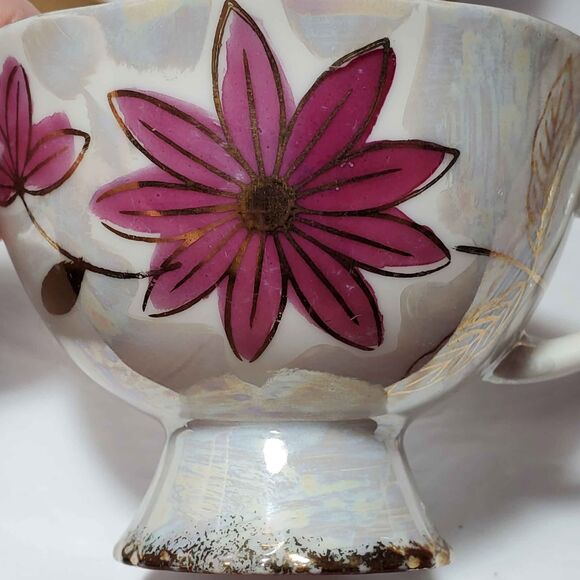 Nasco Teacup and Saucer Pink Flowers Opalescent Vintage - Picture 7 of 10